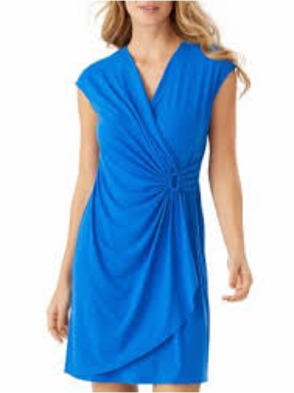 Tommy Bahama Blue Faux Wrap Dress – XL – Cap Sleeve – Side Knot Ruched